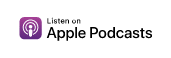 Apple Podcasts logo with text that reads "Listen on Apple Podcasts for gut health insights" on a transparent background.